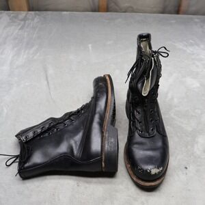 Addison Military Mens 9.5D Combat Boot Black Leather Zipper Lace Zip Utility VTG
